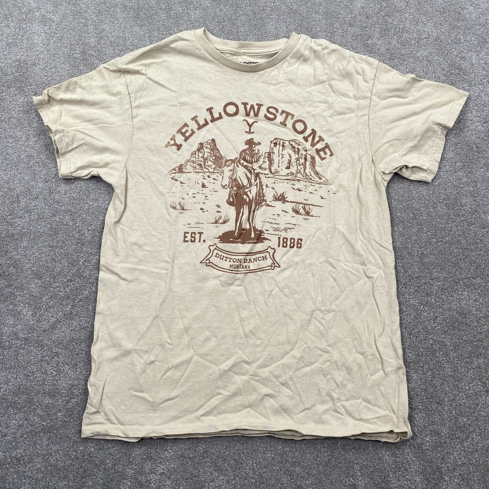 Yellowstone Paramount Network Dutton Ranch T Shirt Men's Size M Tan TV Show